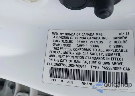 2013 Honda Civic Si from USA, damaged, VIN 2HGFB6E59DH709945